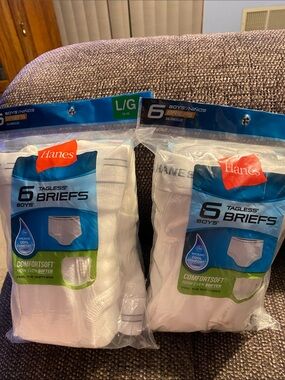 Hanes Boys White Briefs 6-Pack (2 Packages) Size Large Boys